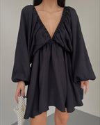 V-neck Lantern Sleeve Dress Fashion Loose Long-sleeved Dresses For Women Clothing
